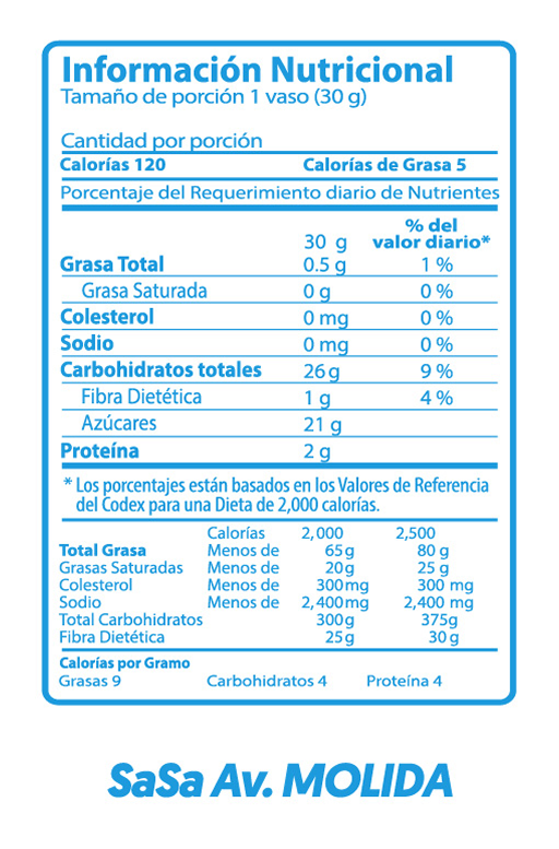 Información Nutricional Avena Molida SaSa