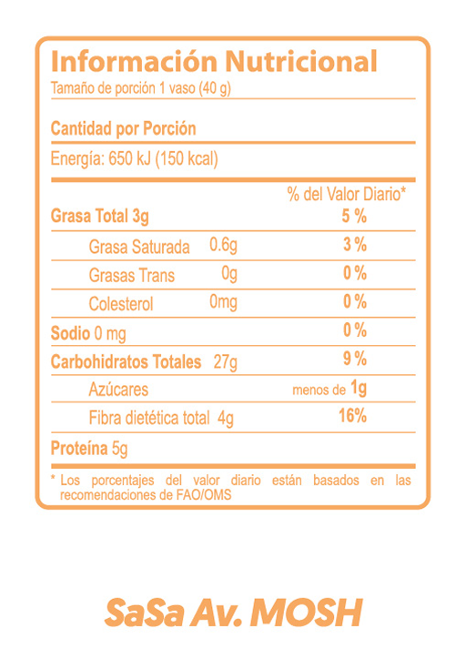 Información Nutricional de Avena Mosh SaSa