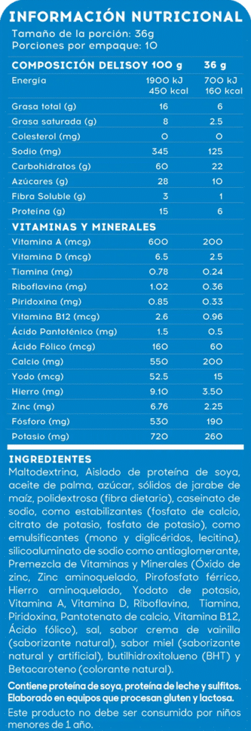 Información nutricional Delisoy 1+ 360g