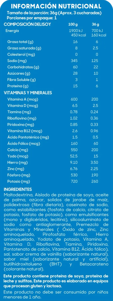 Información nutricional Delisoy 1+ 36g