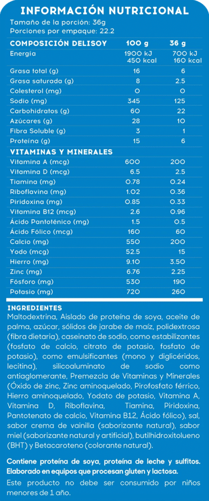 Información nutricional Delisoy 1+ 800g