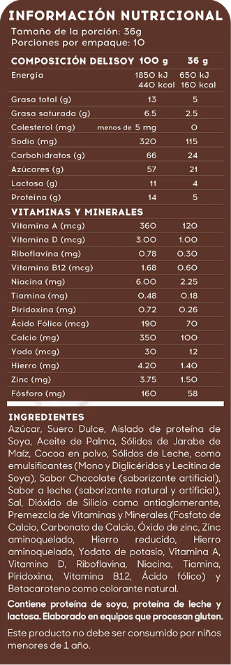 Información Nutricional Delisoy Chocolate 360g