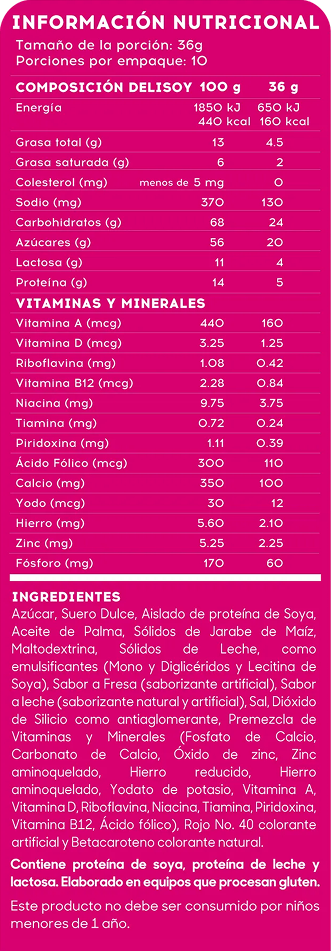 Información Nutricional Delisoy Fresa 360g
