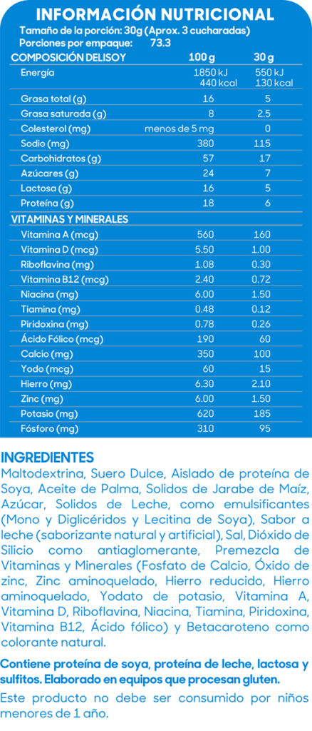 Información nutricional Delisoy Natural 2200g