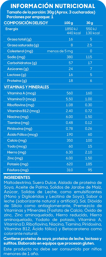 Información nutricional Delisoy Natural 25g