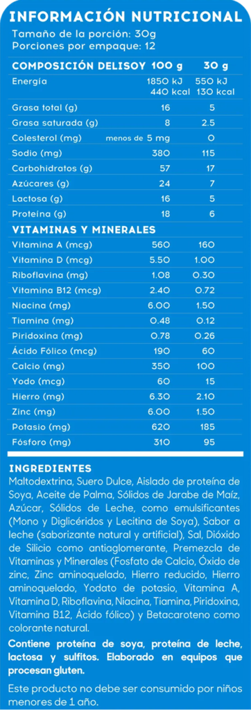 Información nutricional Delisoy Natural 360g